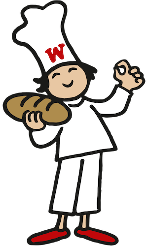 Welter-Bäckerjunge mit Brot in der Hand